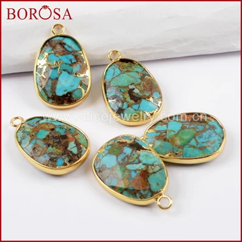 

BOROSA 5/10PCS Natural Copper Turquoises Drusy Charms Gold Color Natural Stone Charms Pendant for Necklace Jewelry G1632