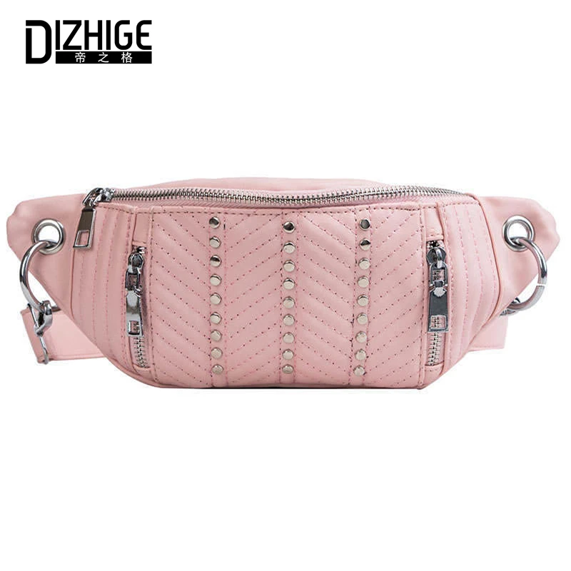 

DIZHIGE Brand Fashion Women Waist Bag PU Leather Shoulder Bags Zipper Chest Waist Bags Travel Chest Bag Female Rivet Waist Pack