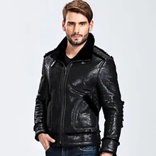 Новое поступление, модное мужское зимнее пальто из натуральной овечьей кожи с подкладкой из овечьей шерсти, Мужская теплая мотоциклетная куртка черного цвета XL