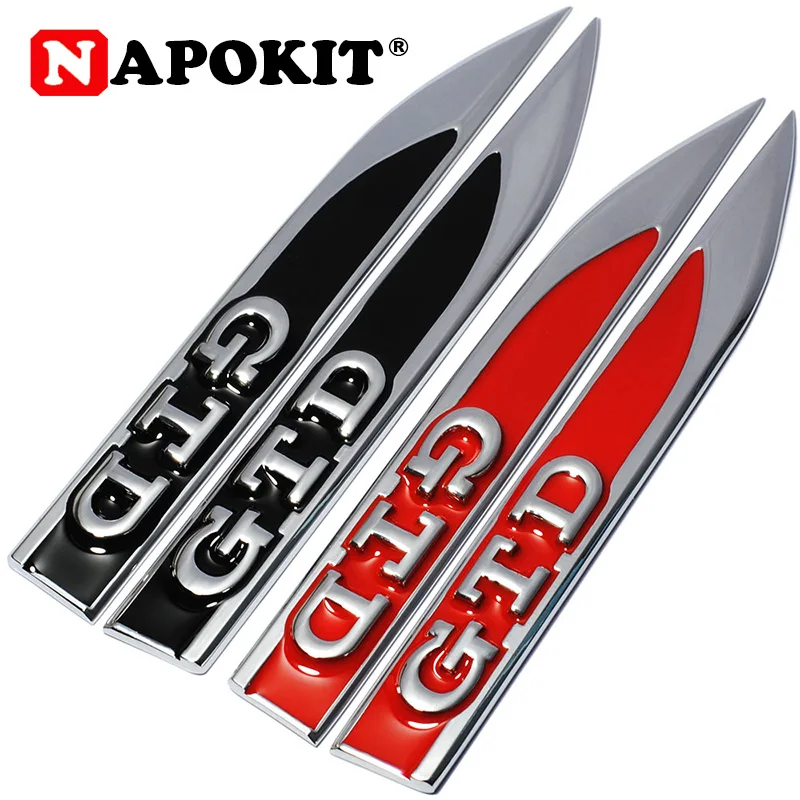 1Pair 3D Metal GTD Car Wing Side Badge Fender Emblem Right & Left Side