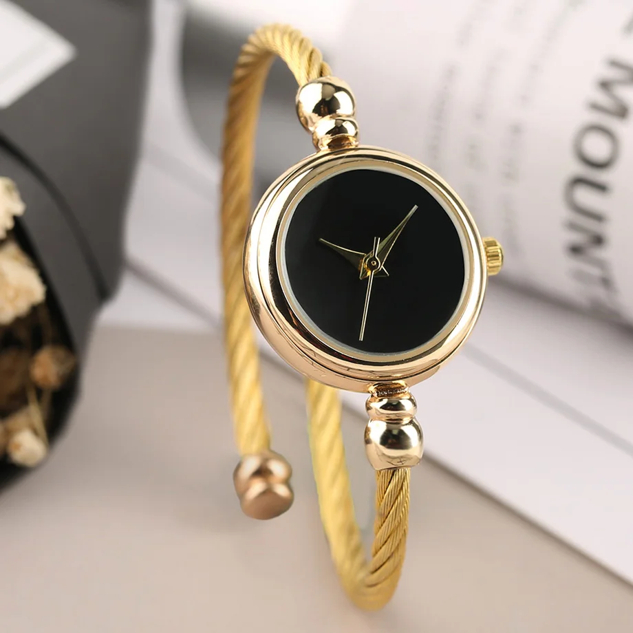 Minimalist Women Watches Gold Stainless Steel Bracelet Blank Surface Slim European Style Girls Quartz Wristwatch Ladies          (11)