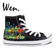Вэнь дизайн пользовательские оригинальные окрашены вручную обувь Сента Луи город Skyline черные высокие мужские женские парусиновые кроссовки для подарков