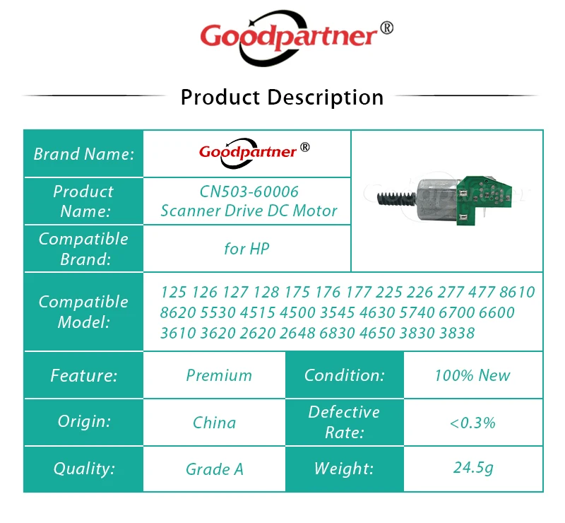 1x CN503-60006 сканер приводной двигатель постоянного тока для hp 125 126 127 128 175 176 177 225 226 277 477 8610 8620 5530 4515 4500 3545 4630 5740