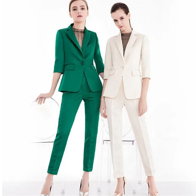 Green Pant Suits Women Casual Office Business Suits Formal Work Wear