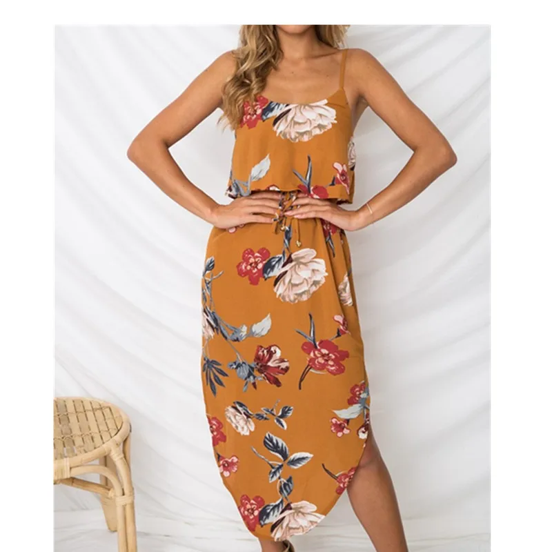 Vestido de verano estampado Floral con tiras finas irregulares para mujer vestido de una pieza Sexy de una pieza Split Bohemian 2018 Ropa Vestido de verano estampado Floral con tiras finas irregulares para mujer vestido de una pieza Sexy de una pieza Split Bohemian 2018 Ropa