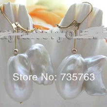 Xiuli 00167 Подлинная Натуральный Белый Reborn Кеши Жемчужные Серьги 14KGP