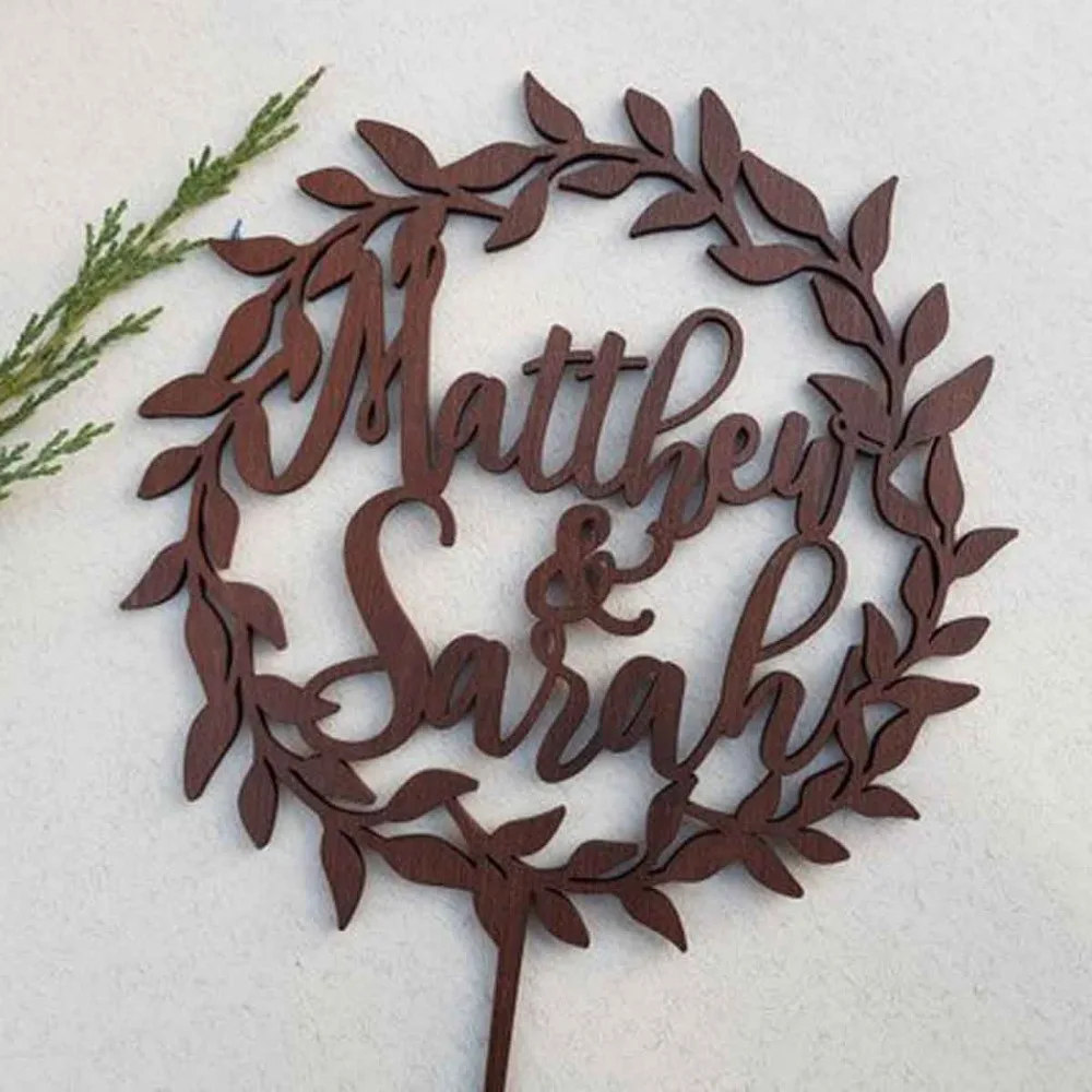 Personalised Wedding Cake Topper Rustic Wreath Cake Topper With Last Name Customized Gold Wood Silver Wedding Cake Topper