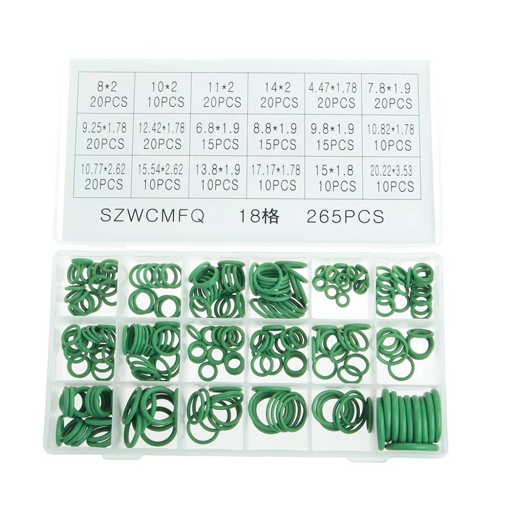 

New 265Pcs Car A/C R134a System Air Conditioning O Ring Seals Washer Assorted green