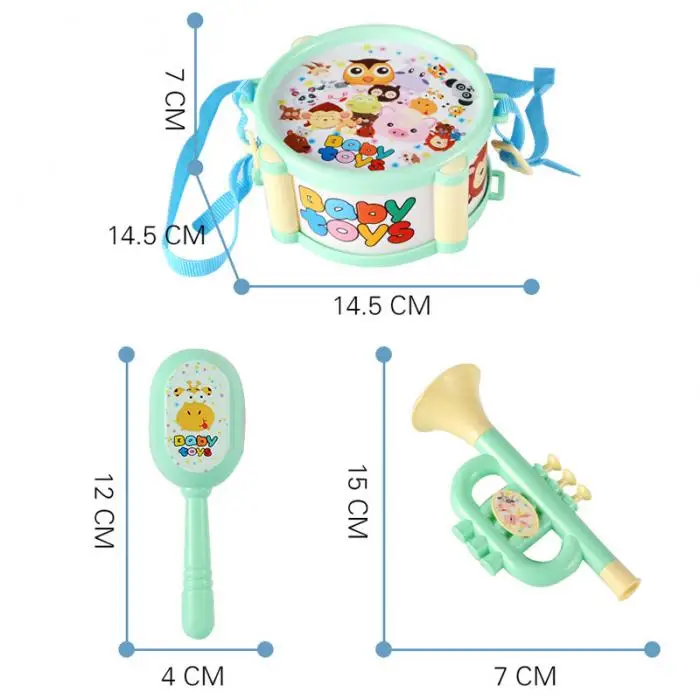 4 шт. детские игрушечные Инструменты Набор барабанов маленький песочный молоток рога наборы раннего образования детские игрушки подарок S7JN