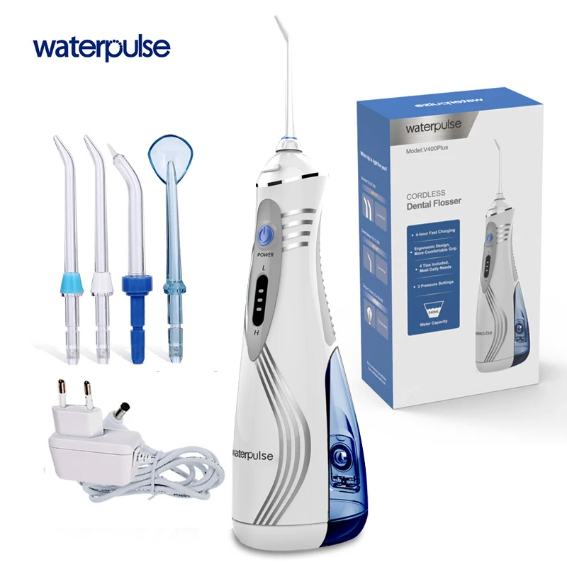 

Waterpulse V400P with Free Bag Portable Oral Irrigator Dental Water Flosser Irrigation 240ml Oral Irrigator 4 Tips Dental Floss
