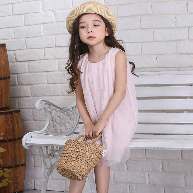 

2018 summer new European and American high quality children's dress star sleeveless girls dress
