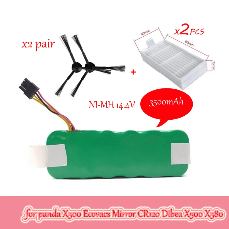 Ni mh 14 4 В 3500 мАч panda X500 батарея * 1 + боковая щетка 2 пары Hepa фильтр Для Ecovacs Mirror CR120