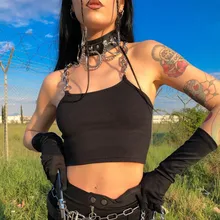 Feitong сексуальный укороченный топ для женщин топ модная майка женская летняя однотонная майка с цепочкой на бретельках повседневные короткие топы без рукавов