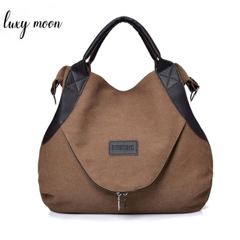 

Vintage Large Pocket Casual Tote Women's Handbag Canvas Shoulder Bag Large Capacity Bags For Women Solid Crossbody Bag ZD1168