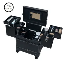 KUNDUI Makeup Case aesthetic black professional universal wheels trolley cosmetic box PU crocodile pattern best beauty