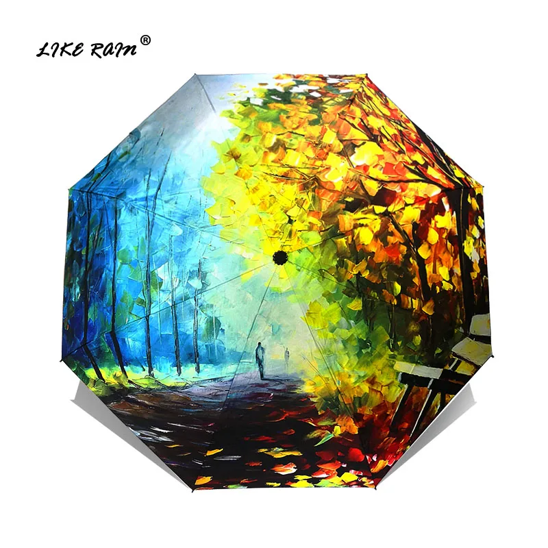 Baratos LIKE RAIN al óleo de la lluvia paraguas femenino lluvia mujeres plegable Parasol Arte Abstracto diseño paraguas Anti UV sol niños paraguas YHS02