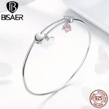 BISAER,, 925 пробы, Серебряное сердце, мотаться, женский браслет, регулируемые браслеты для женщин, ювелирные изделия из стерлингового серебра ECB124