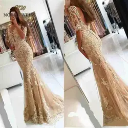 Платья для выпускного вечера 2019 тюль, цвет Шампань vestido de gala сексуальная голой спиной платье для выпускного вечера с аппликацией Русалка