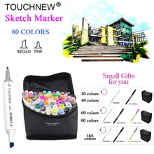 Touchnew 30/40/60/80/168 Цвета Фломастеры для рисования на спиртовой основе маркеры Рисунок Pen Set Manga двойной во главе Книги по искусству Эскиз Маркер Дизайн ручка