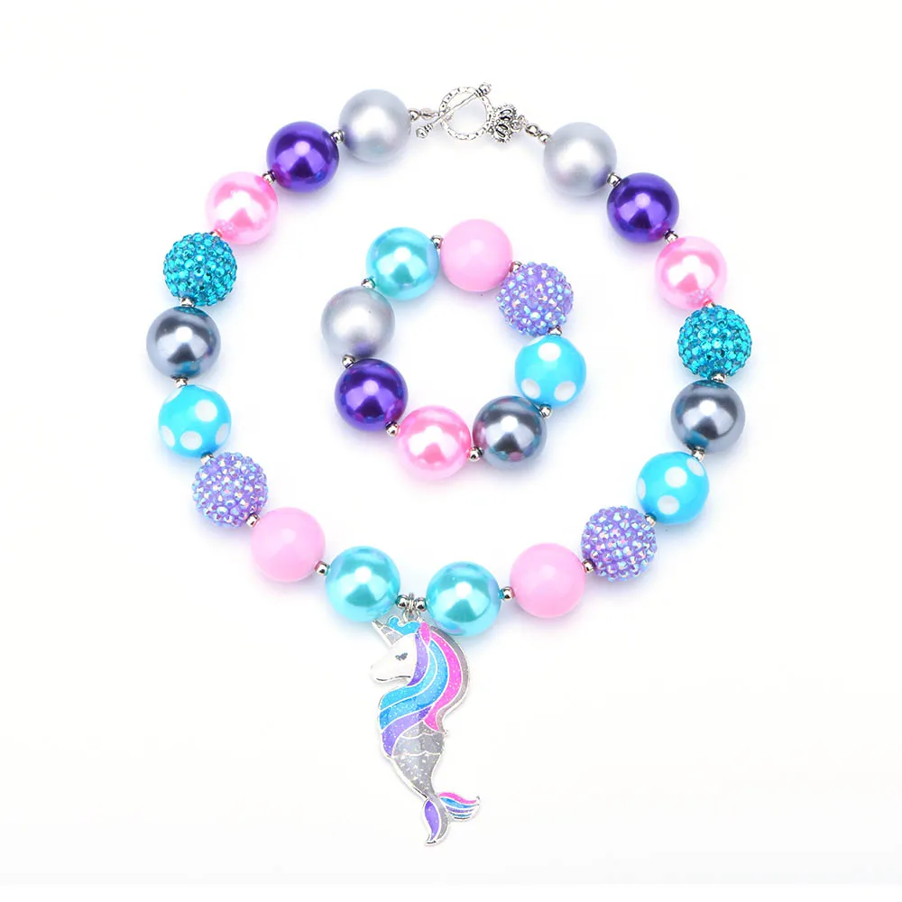 

Chunky Bubblegum Necklace Girls Unicorn Pendant NecklaceToddler Jewelry Bubble Gum Bracelets Photo Prop Girl's Party Gifts