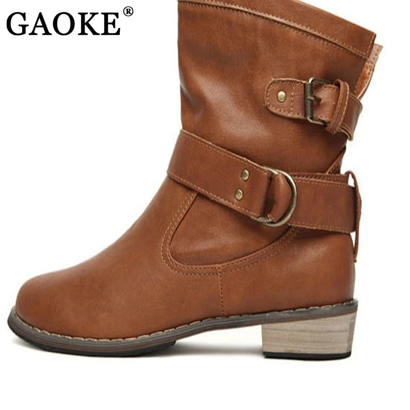 

Brand PU Leather Motorcycle Boots Biker Shoes Women Gothic Punk Combot Booties Platform Boots Ankle Boots for Women