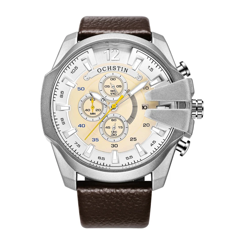 

Multi-function three-eyed calendar leather men's watch