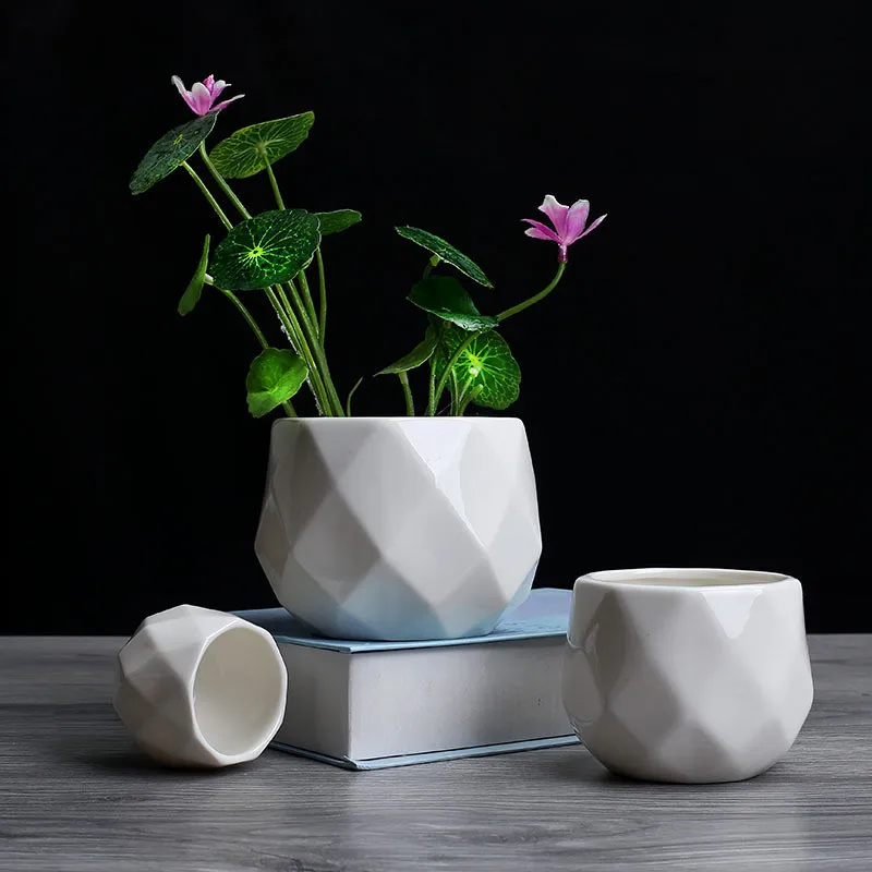 Creative Ceramic Diamond Geometric Flowerpot Simple Succulent Plant Container Green Planters Small Bonsai Pots Home Decoration4
