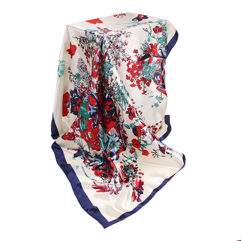 

Female Silky Foulard Scarf 90*90cm women square scarf printe shawls Big Head Hijab scarves beach outdoor silk scarves
