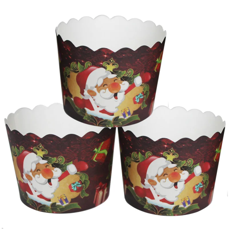 

50pcs/bag Santa Clause Gift box Snowflakes Father Christmas Tree Merry Christmas Jingle Bell Snowman paper Cupcake baking cups