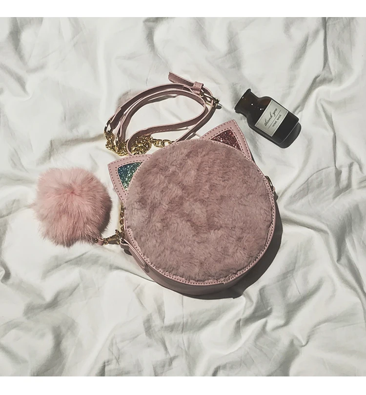 BENVICHED, Женская бархатная сумка,, милая кошка, зимняя, женская, модная, на цепочке, наклонная, на одно плечо, маленькая, круговая сумка c301