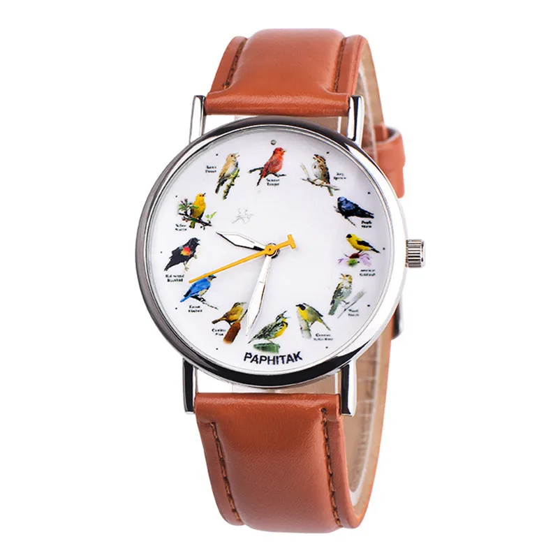 Fashion Women Watches Ladies Casual Watch Couple Retro Bird Design Leather Band Analog Alloy Quartz Wrist Watch Clock J13#N (13)