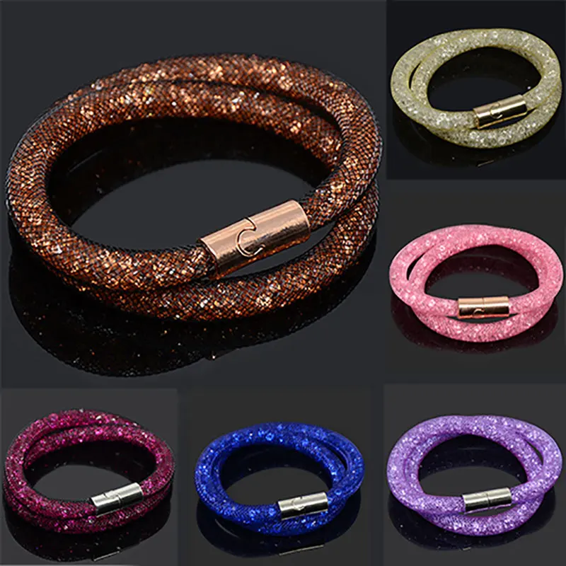 Hot sale Mesh Double Stardust Bracelet for women With Crystal stones Filled Magnetic Clasp Charm Bracelets Bangles