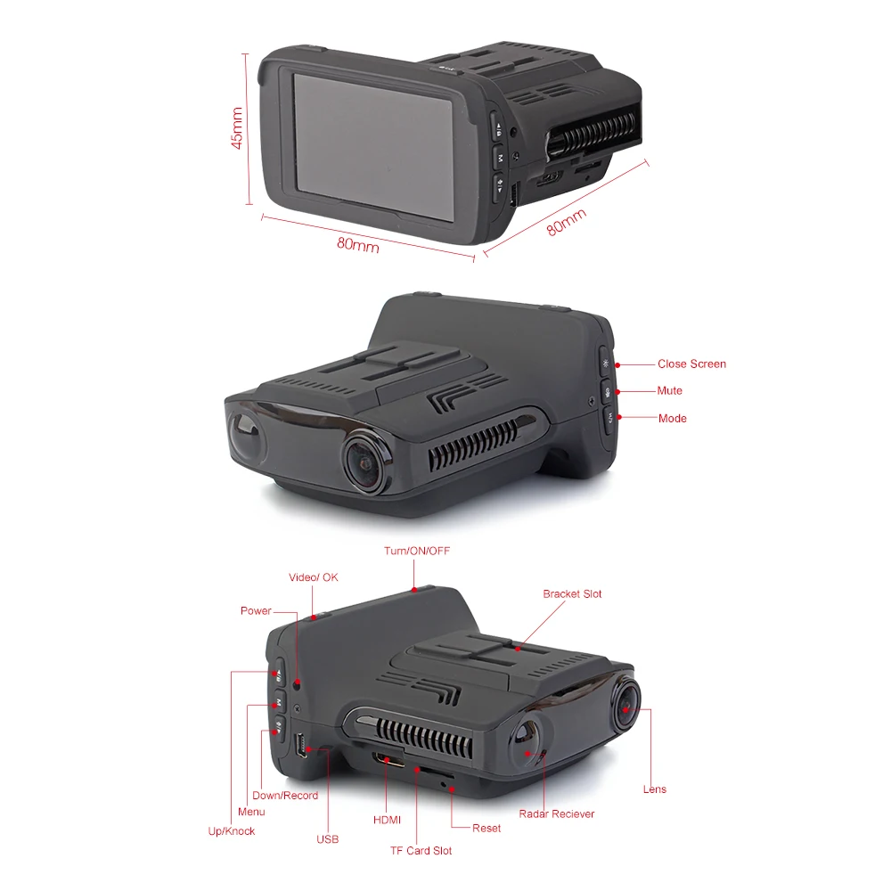 RUCCESS Car DVR Radar Detector GPS 3 in 1 Car-detector Camera Full HD 1296P Speedcam Anti Radar Detectors Dash Cam 1080p WDR