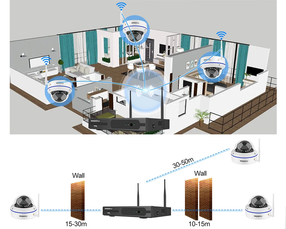  MISECU 8CH 1080P HD Wireless NVR System With 2.0MP Indoor Vandalproof Wifi Camera Audio Record IR N