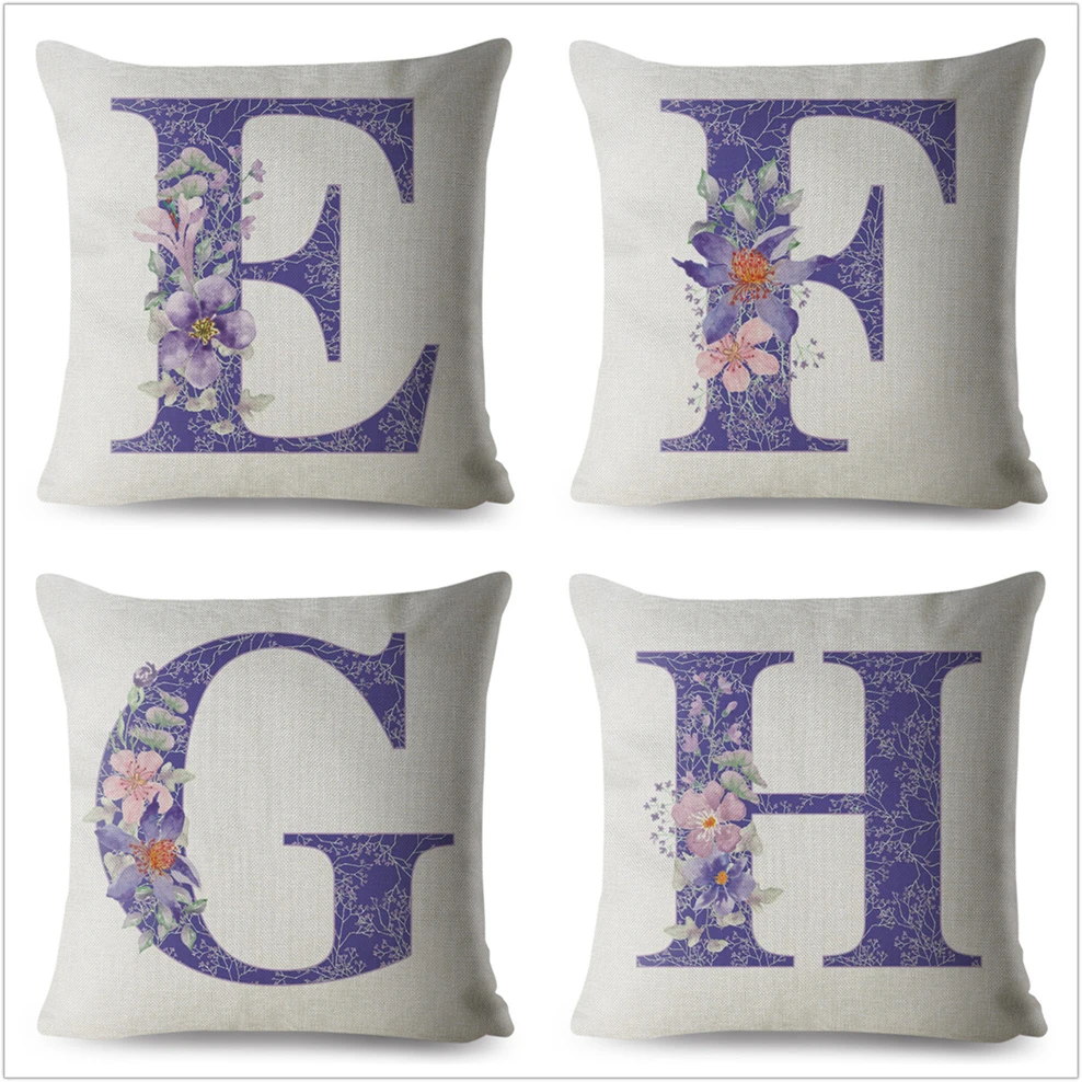 Английская алфавитная фиолетовая наволочка с буквенным принтом 45*45 см льняные Чехлы для подушек наволочки для диванной подушки для