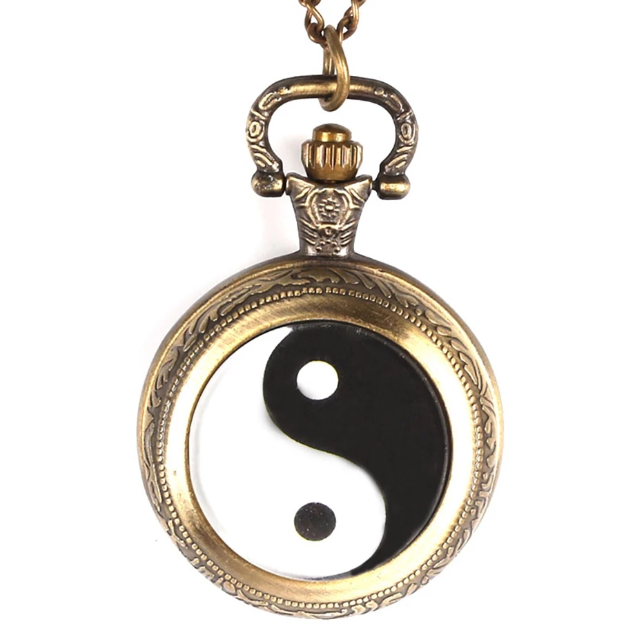 

Chinese Style Pocket Watch Taoism Tai Chi Logo Bronze Quartz Watch Men Unique Necklace Gifts Pocket Watch Necklace