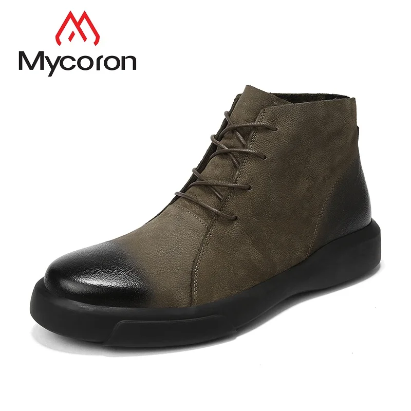 

MYCORON new Leather Ankle Boots Luxury Designers Men Autumn Men Shoes Casual Waterproof Motorcycle Men Boots botas hombre
