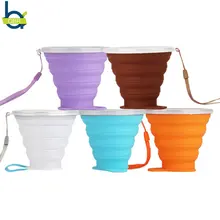 270 мл еда класс Складная силиконовая чашка с ремешок складной путешествия чашки с крышкой портативный открытый/Кемпинг Стакана Воды