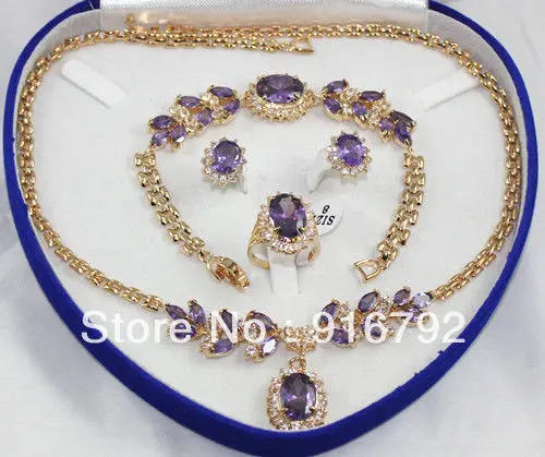 

shipping >>>>>fine jewelry purple crystal yello gold Necklace Bracelet Earring Ring