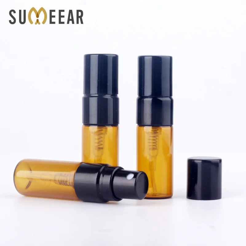 

100 Pcs/Lot Trial Pack 3ML Amber Essential oil Bottles Refillable Perfume Bottle BLACK Spray Bottle Atomizer Cosmetic Container