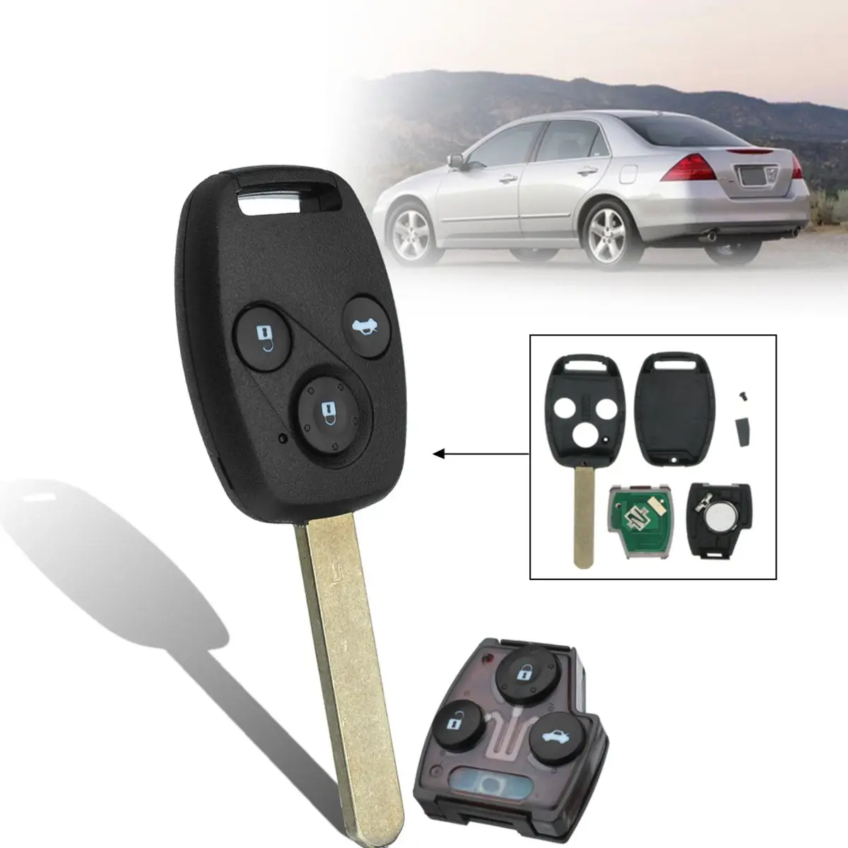 

3 Buttons 313.8Mhz HON66 CR1616 Car Remote Key Fob Case Shell with ID46 Chip For Honda/Accord/Civic Fit 2003 2004 2005 2006 2007
