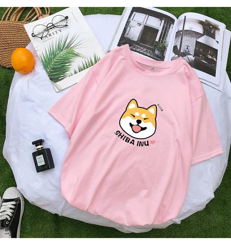Shiba T Shirt Women Summer Kawaii Funny Cartoon Tee Shirt Femme Korean Fashion Clothes Casual Streetwear Harajuku Camiseta Mujer (8)