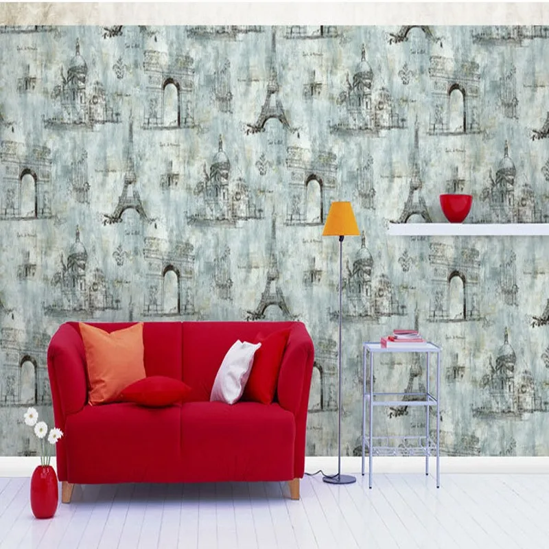 

Free Shipping American retro Eiffel Tower Bar Cafe PVC waterproof wallpaper wallpaper Internet cafes decoration Wallpaper