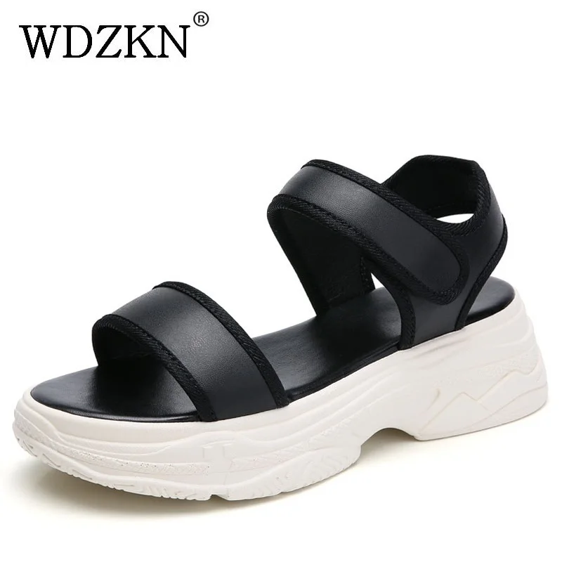 

WDZKN Fashion Women Sandals Summer Wedges Platform Sandals Women Open Toe Casual Shoes Comfortable Split Leather Black Beige