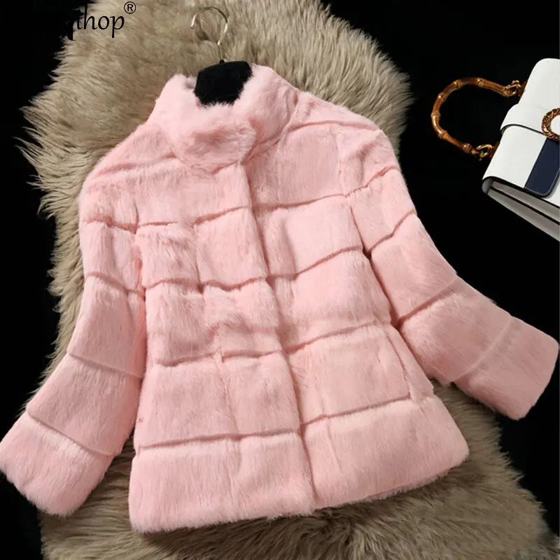 

2019 new real rabbit fur coat women rabbit fur jacket full pelt rabbit fur overcoat with collar customized plus size