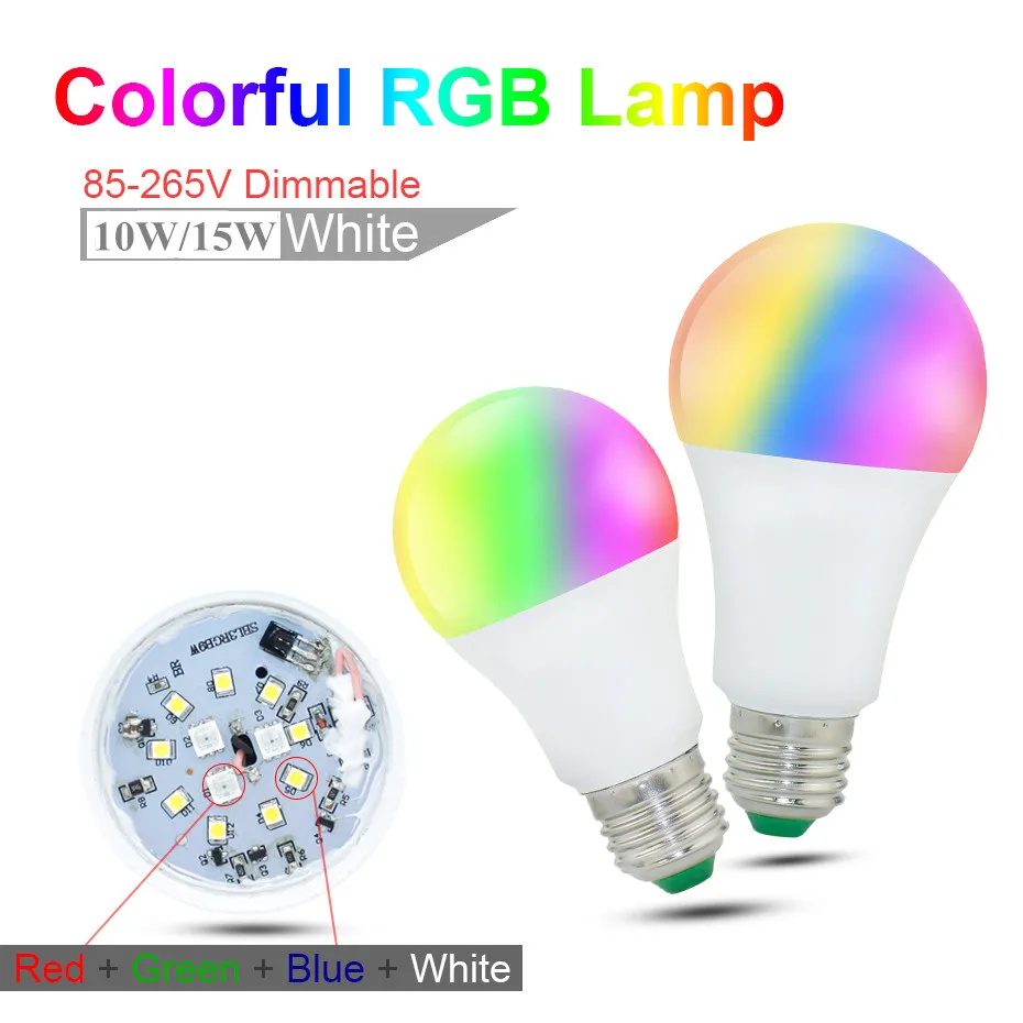 LED RGB Bulb Lamp E27 Changeable LED Bulb 5W 10W 15W RGBW RGBWW 85-265V Magic Holiday RGB Lamp with IR remote 16 colors