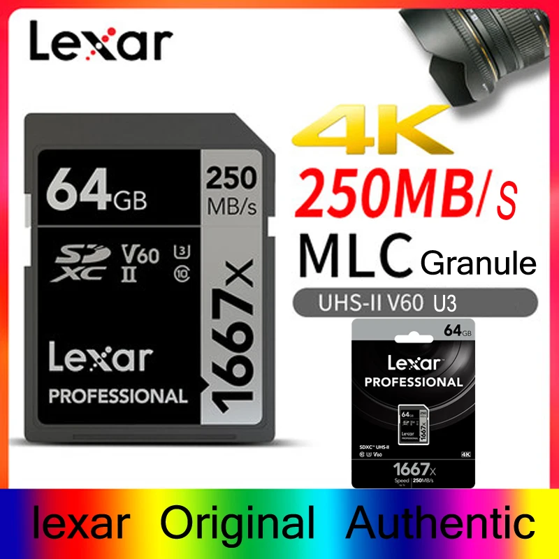 Лучший Карты памяти Lexar 1667X V60 250 МБ с. флэш памяти sd карты s 64 gb 128 gb UHS II U3 micro sd карта SDXC 256 GB для 3D 4 K видео высокой четкости