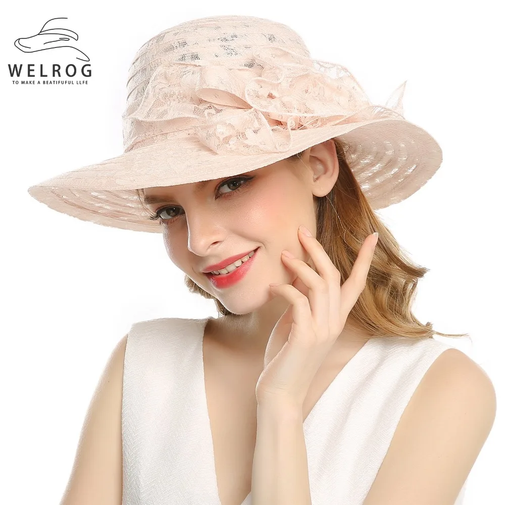 

WELROG Women's Organza Church Kentucky Derby Fascinator Bridal Tea Party Wedding Hat New Summer Female Pink Lace Church Cap