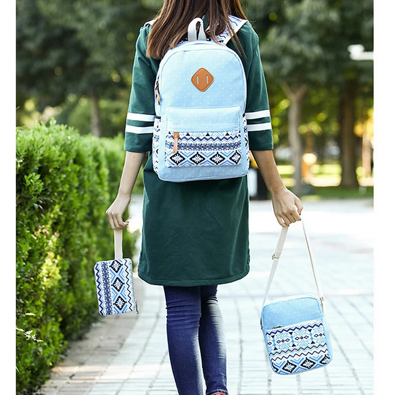 

Backpack 3 Sets Canvas Printing Backpack Women Cute Lightweight Bookbags Middle High School Bags For Teenage Girls