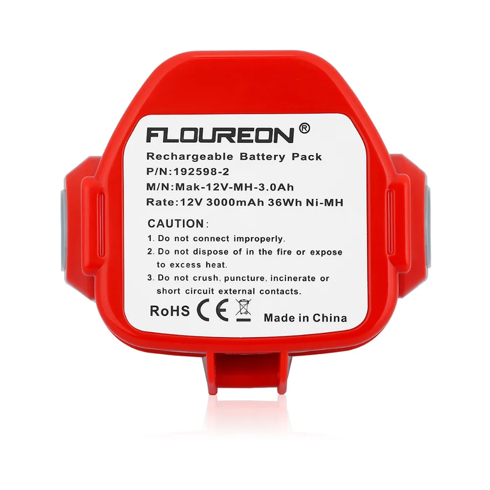 FLOUREON For Makita Mak 12V 3000mAh Ni-MH Rechargeable Battery Pack Power Tool Battery Replacement Cordless Drill 1050D 4331D